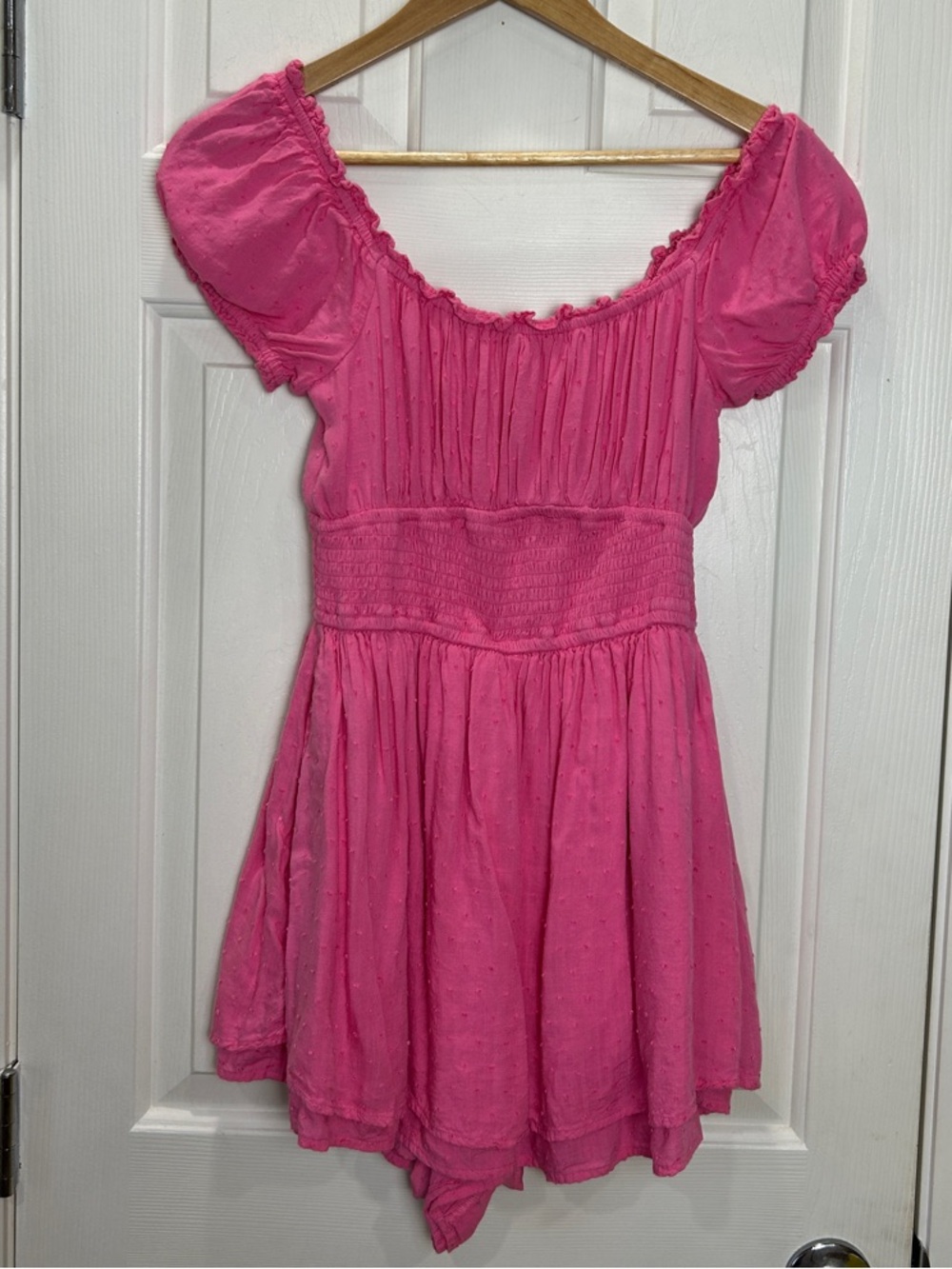 Hollister Pink Swiss Dot Smocked Skort Romper Dress Medium